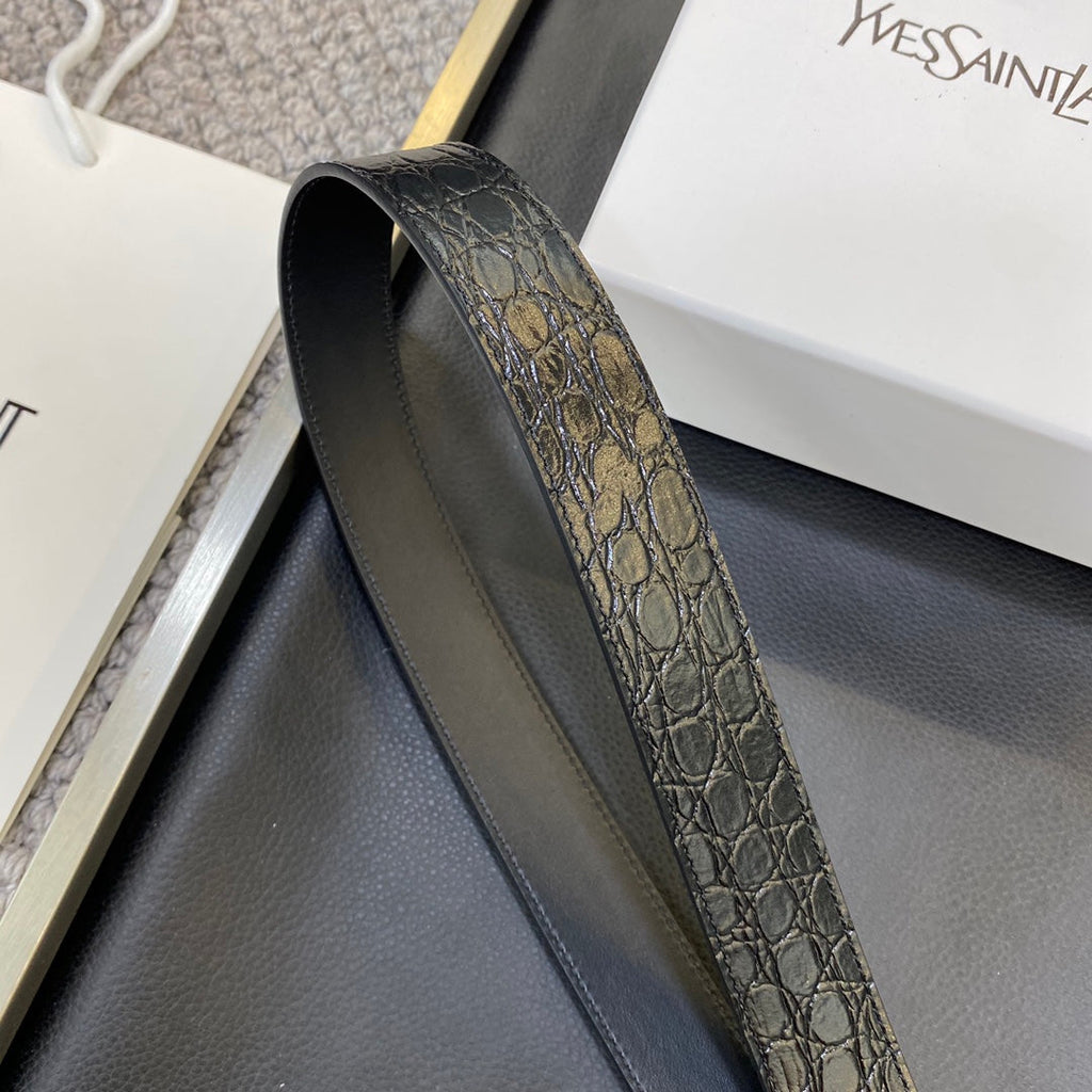 YSL 25S BELT 30 MM IN BLACK EMBOSSED CALFSKIN 548098