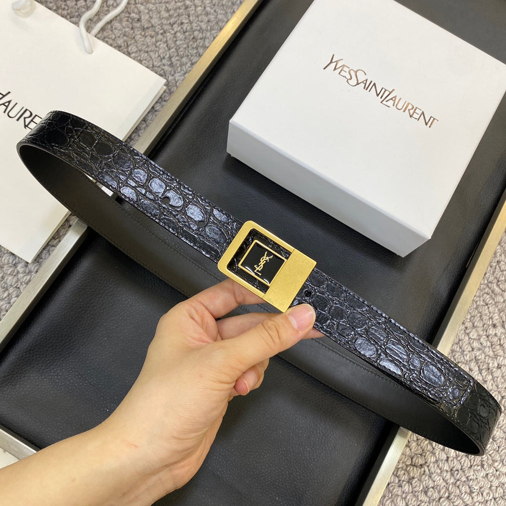 YSL 25S BELT 30 MM IN BLACK EMBOSSED CALFSKIN 548098