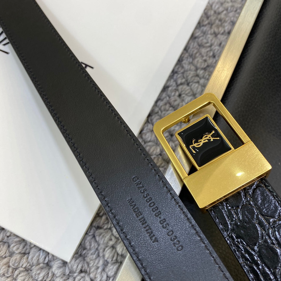 YSL 25S BELT 30 MM IN BLACK EMBOSSED CALFSKIN 548098