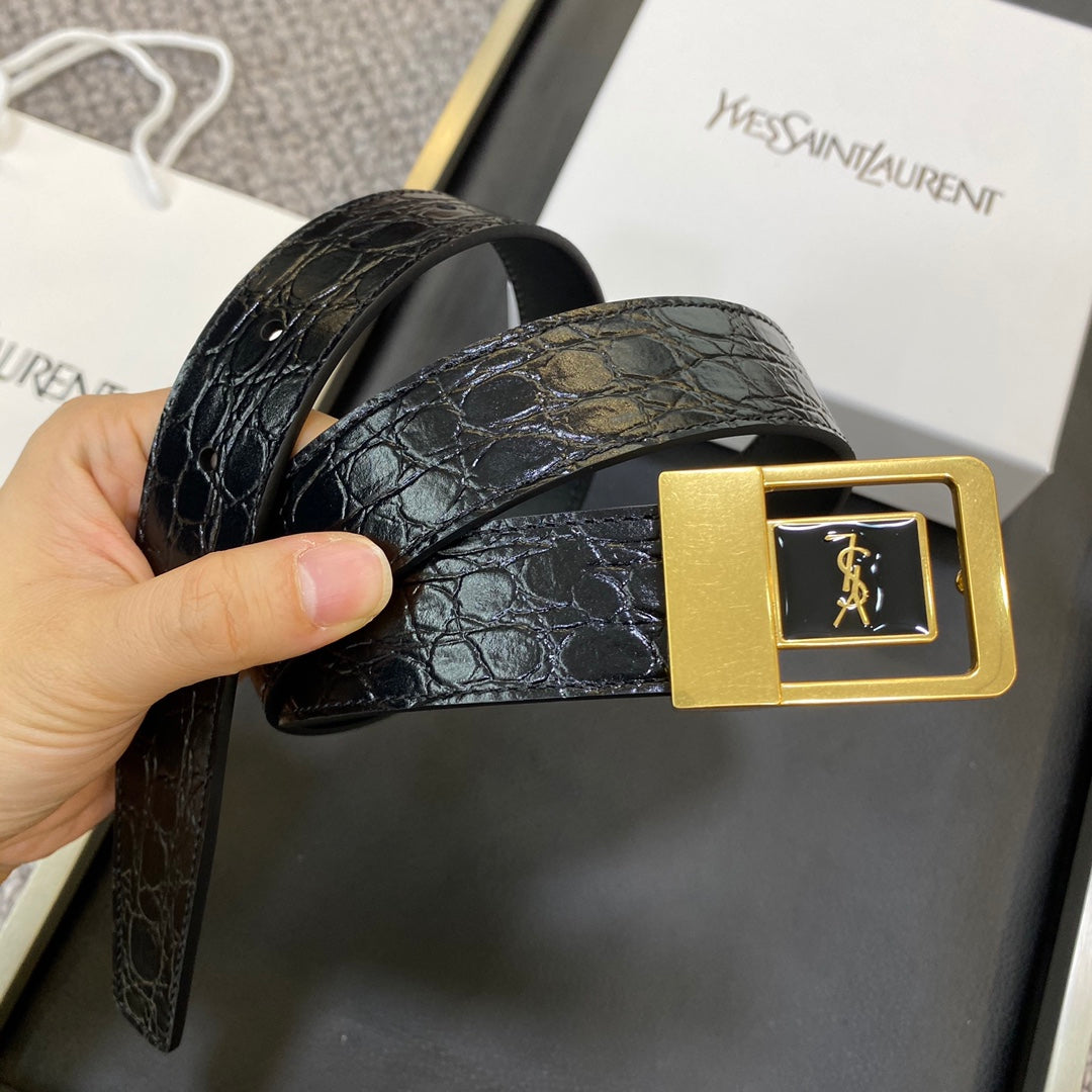 YSL 25S BELT 30 MM IN BLACK EMBOSSED CALFSKIN 548098