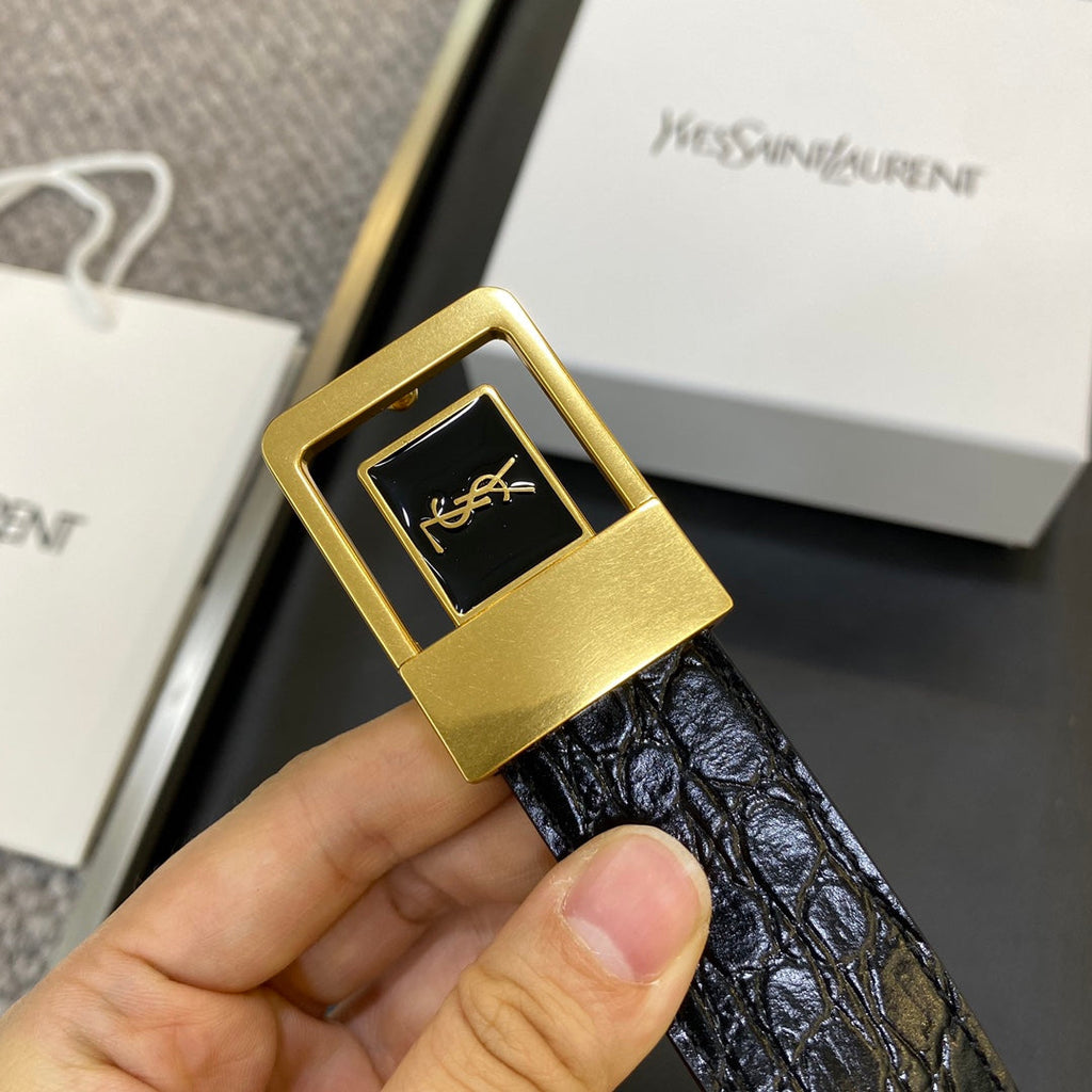 YSL 25S BELT 30 MM IN BLACK EMBOSSED CALFSKIN 548098