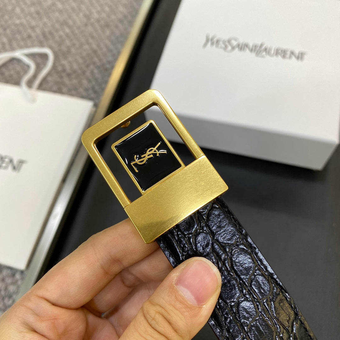 YSL 25S BELT 30 MM IN BLACK EMBOSSED CALFSKIN 548098