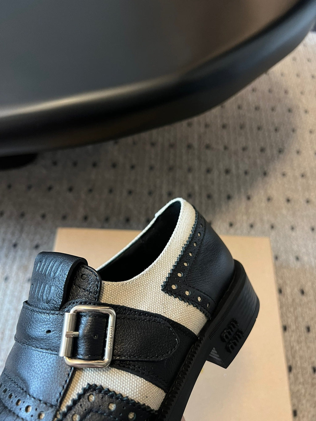 MIUMIU 26S FRINGE BUCKLE LOAFERS IN BLACK CALFSKIN
