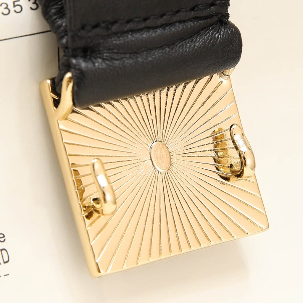 CC 30 MM SQUARE BUCKLE BELT IN BLACK CALFSKIN WITH GOLD MIX BLACK HARDWARE