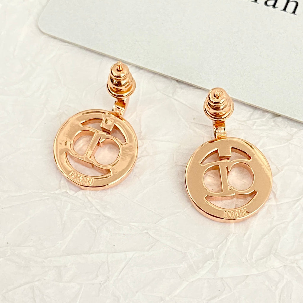 CD 26S CRYSTAL CIRCLE LOGO DROP EARRINGS IN ROSE GOLD TONE METAL 644468