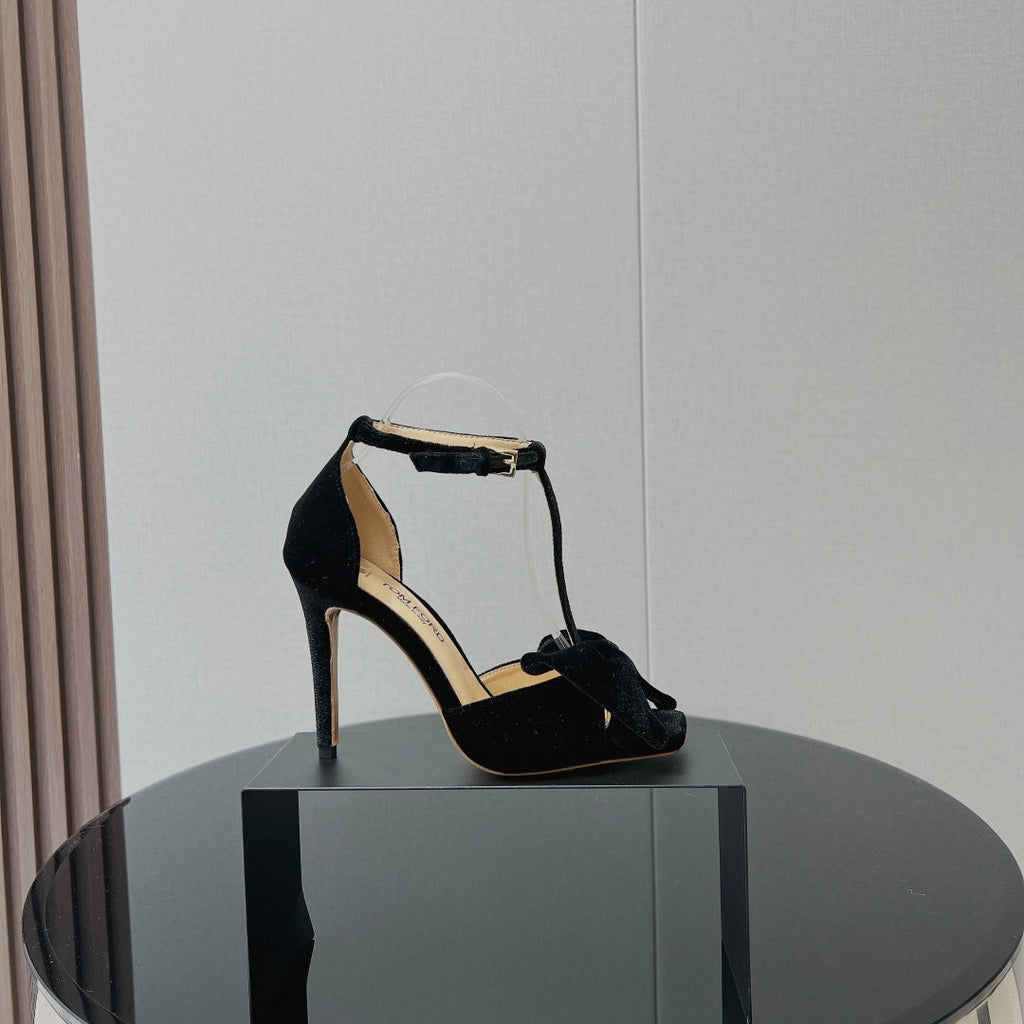 HIGH HEEL 10 SANDAL IN BLACK VELVET WITH BOW
