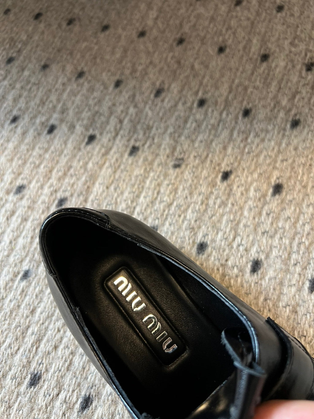 MIUMIU 26S SLIP-ON LOAFERS IN BLACK CALFSKIN SQUARE BUCKLE
