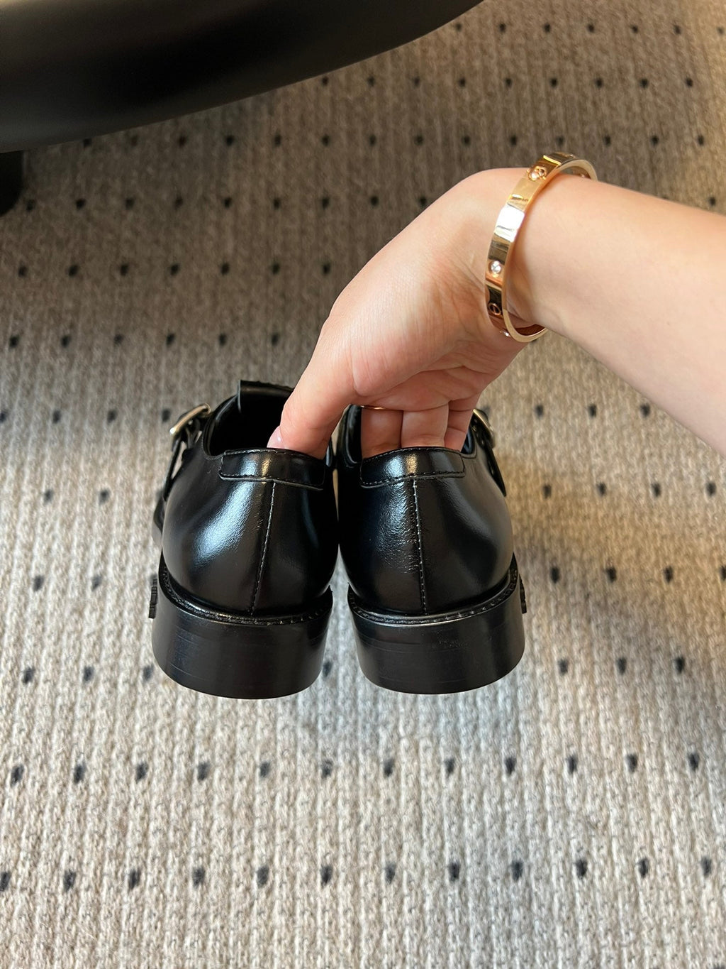 MIUMIU 26S SLIP-ON LOAFERS IN BLACK CALFSKIN SQUARE BUCKLE