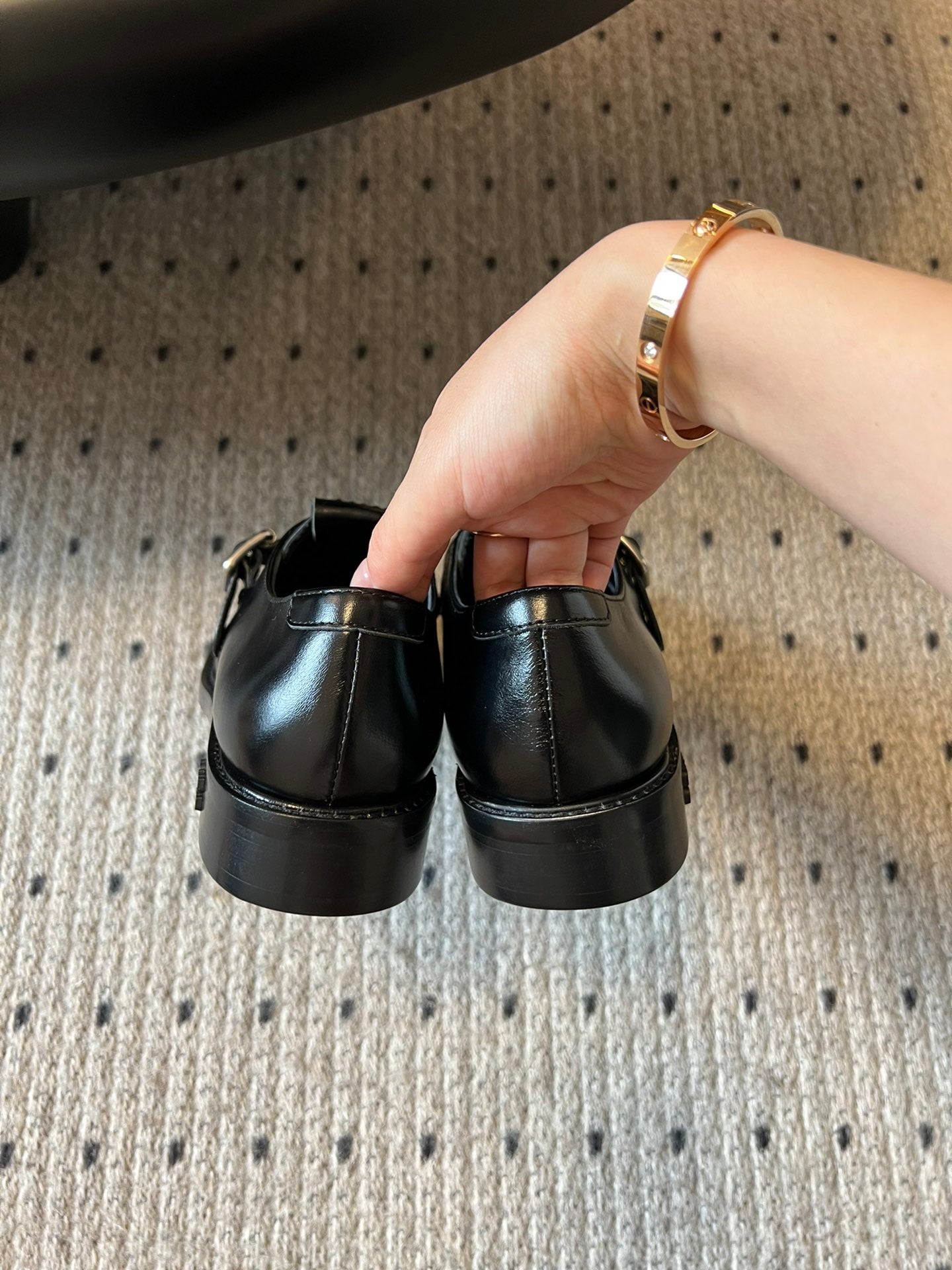 MIUMIU 26S SLIP-ON LOAFERS IN BLACK CALFSKIN SQUARE BUCKLE