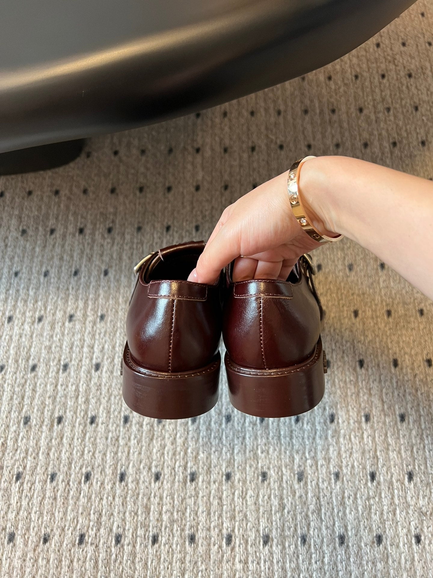 MIUMIU 26S SLIP-ON LOAFERS IN DARK REDDISH BROWN CALFSKIN SQUARE BUCKLE