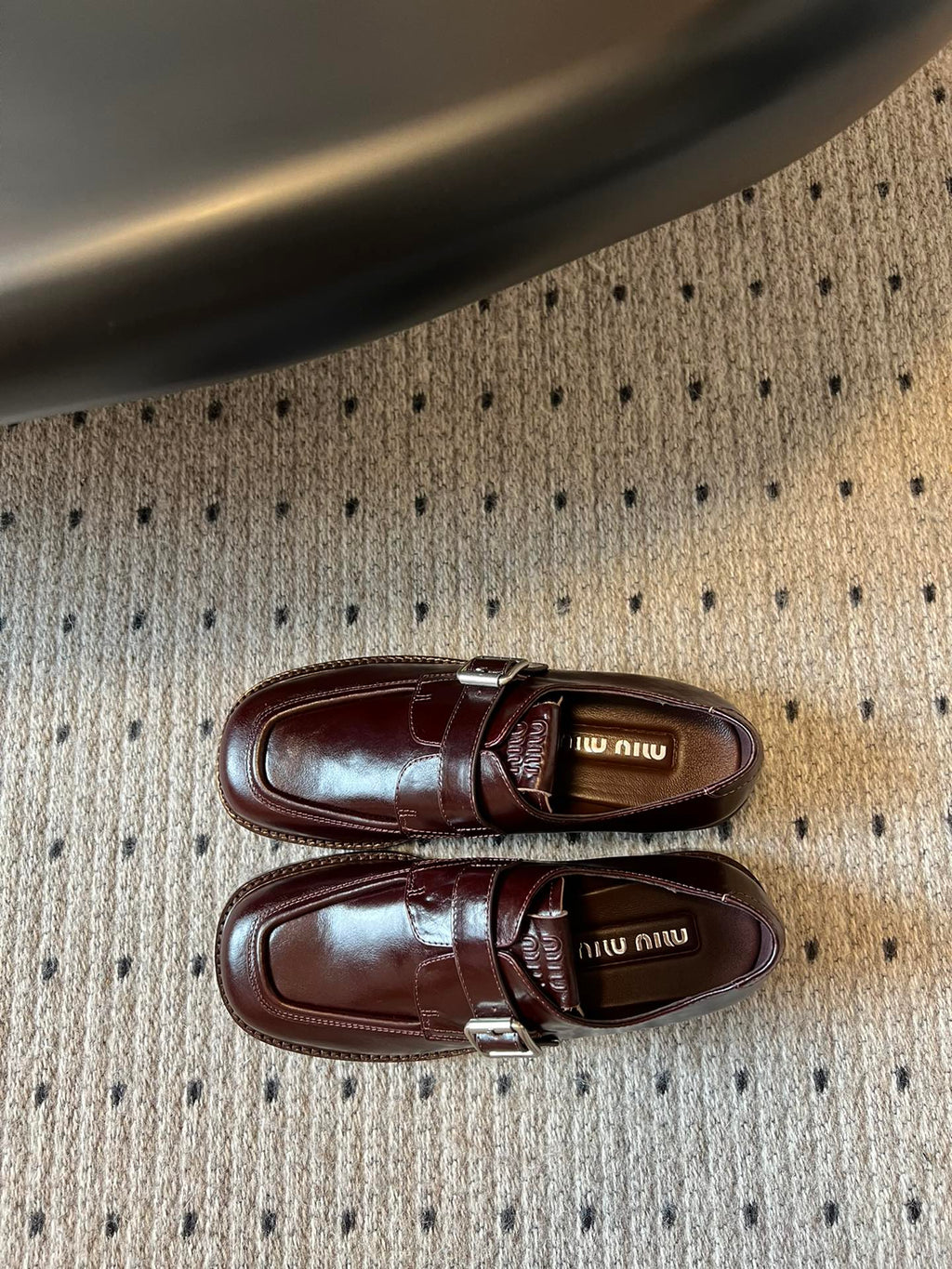 MIUMIU 26S SLIP-ON LOAFERS IN DARK REDDISH BROWN CALFSKIN SQUARE BUCKLE