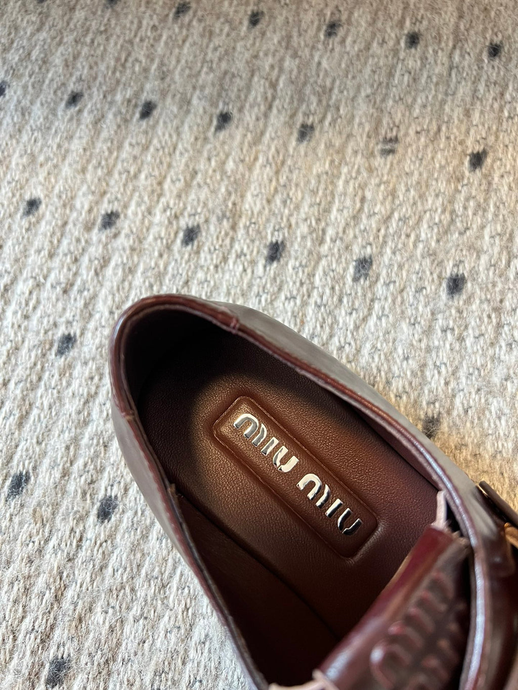 MIUMIU 26S SLIP-ON LOAFERS IN DARK REDDISH BROWN CALFSKIN SQUARE BUCKLE