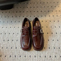 MIUMIU 26S SLIP-ON LOAFERS IN DARK REDDISH BROWN CALFSKIN SQUARE BUCKLE
