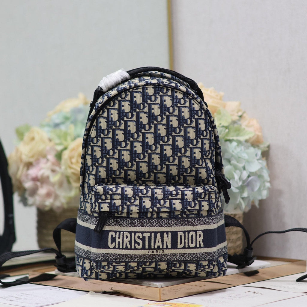DIOR 26S TRAVEK BACKPACK 23 IN BLUE OBLIQUE JACQUARD