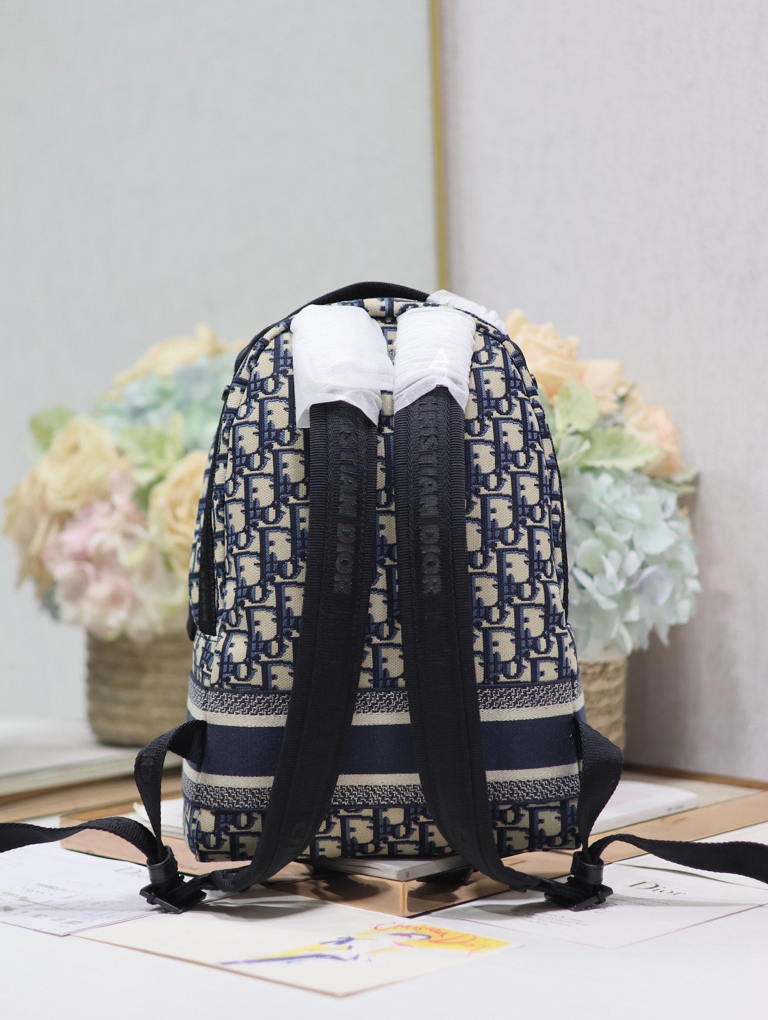 DIOR 26S TRAVEK BACKPACK 23 IN BLUE OBLIQUE JACQUARD