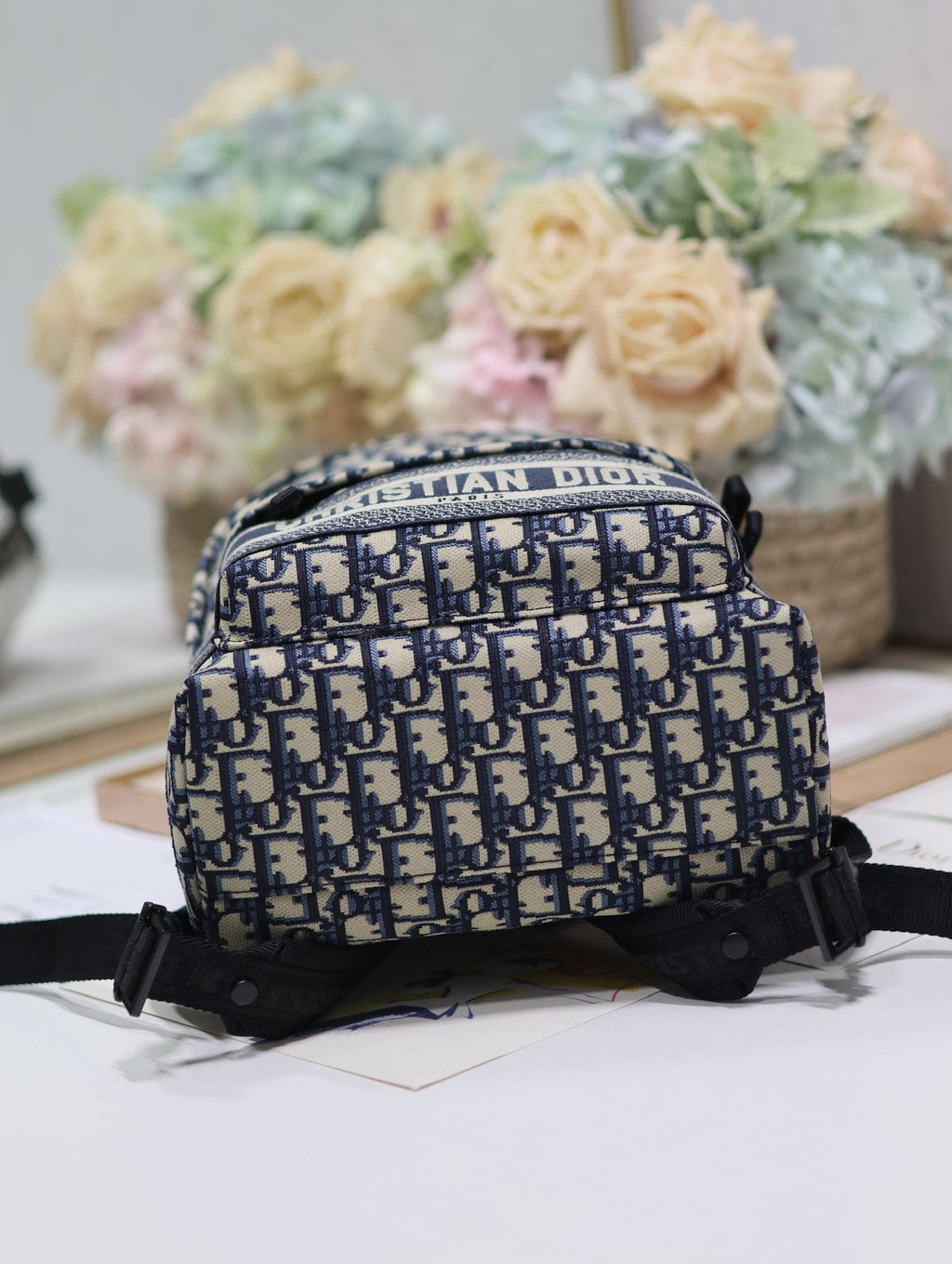 DIOR 26S TRAVEK BACKPACK 23 IN BLUE OBLIQUE JACQUARD