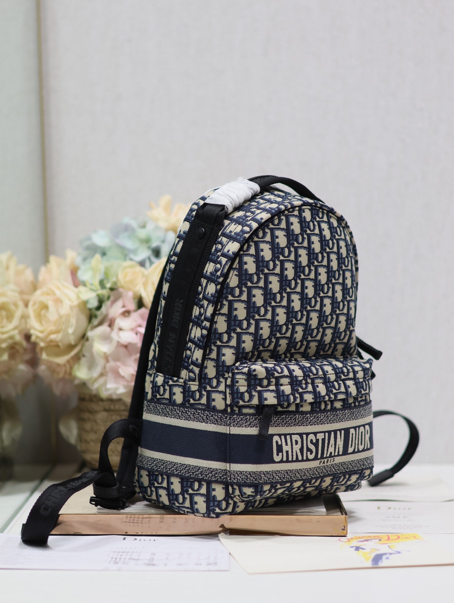 DIOR 26S TRAVEK BACKPACK 23 IN BLUE OBLIQUE JACQUARD