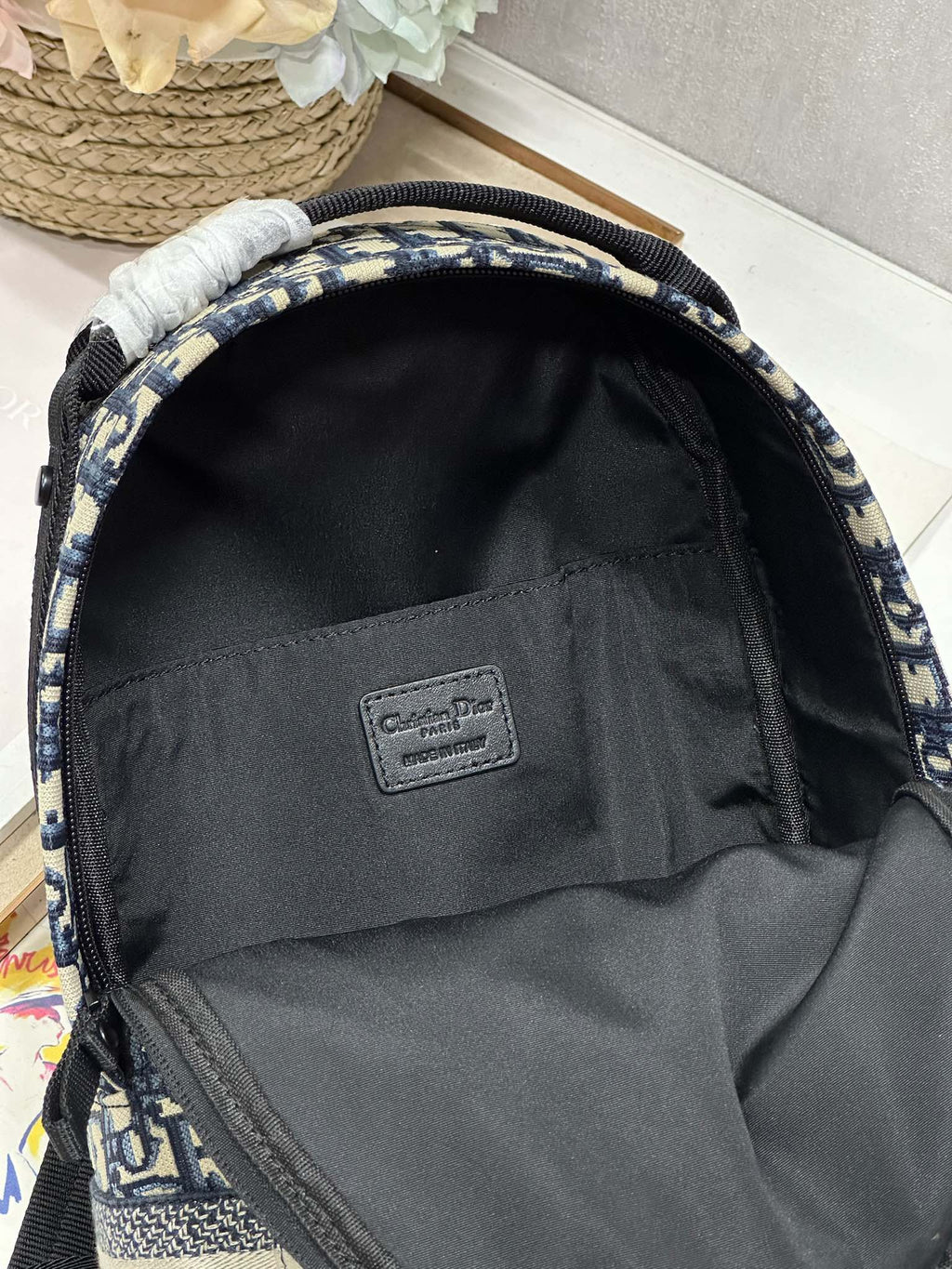 DIOR 26S TRAVEK BACKPACK 23 IN BLUE OBLIQUE JACQUARD