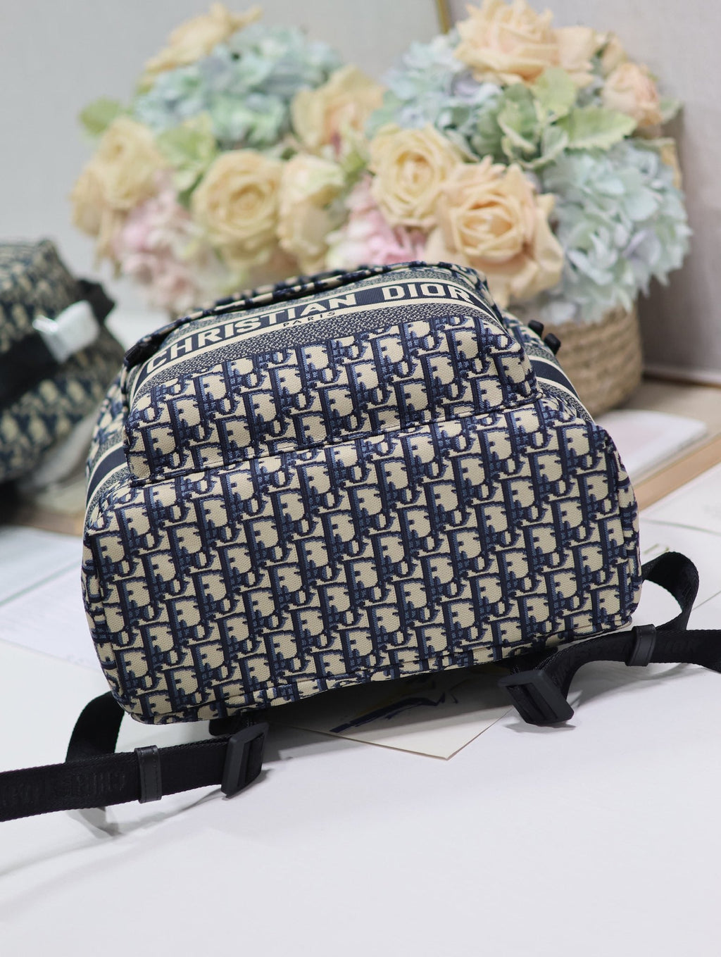 DIOR 26S TRAVEK BACKPACK 35 IN BLUE OBLIQUE JACQUARD