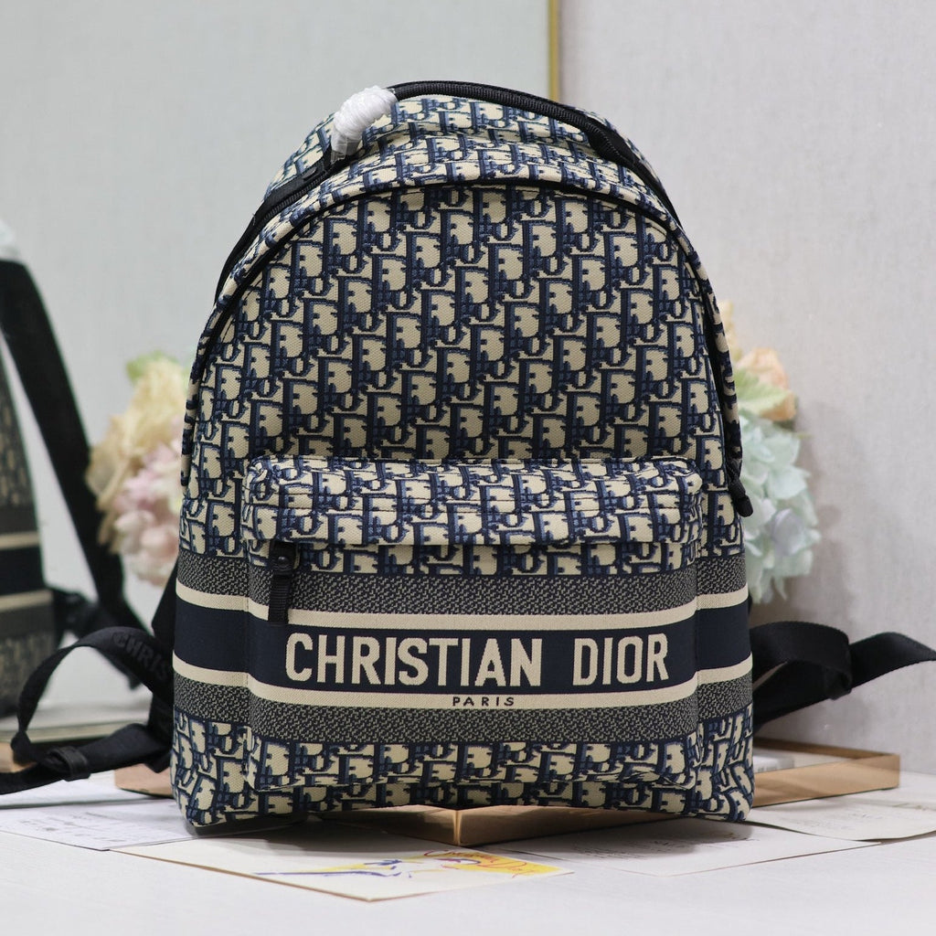 DIOR 26S TRAVEK BACKPACK 35 IN BLUE OBLIQUE JACQUARD