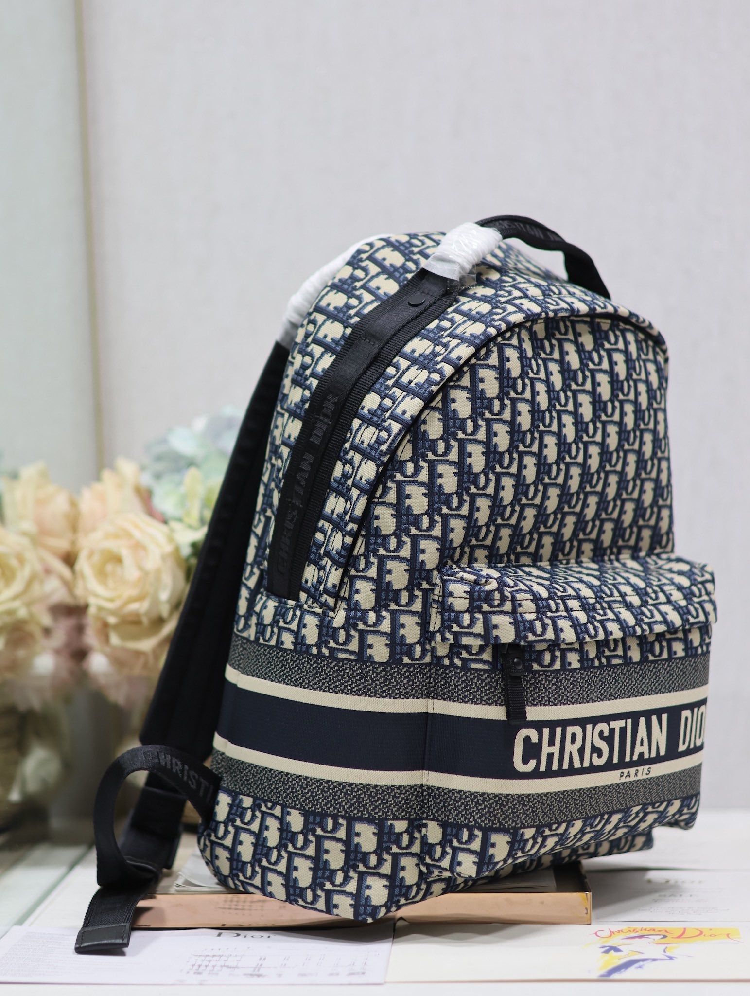 DIOR 26S TRAVEK BACKPACK 35 IN BLUE OBLIQUE JACQUARD