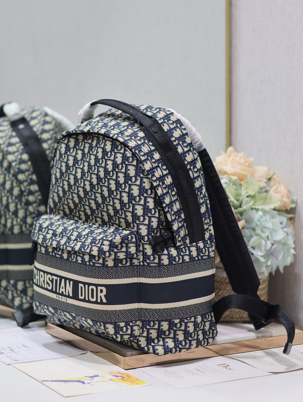 DIOR 26S TRAVEK BACKPACK 35 IN BLUE OBLIQUE JACQUARD
