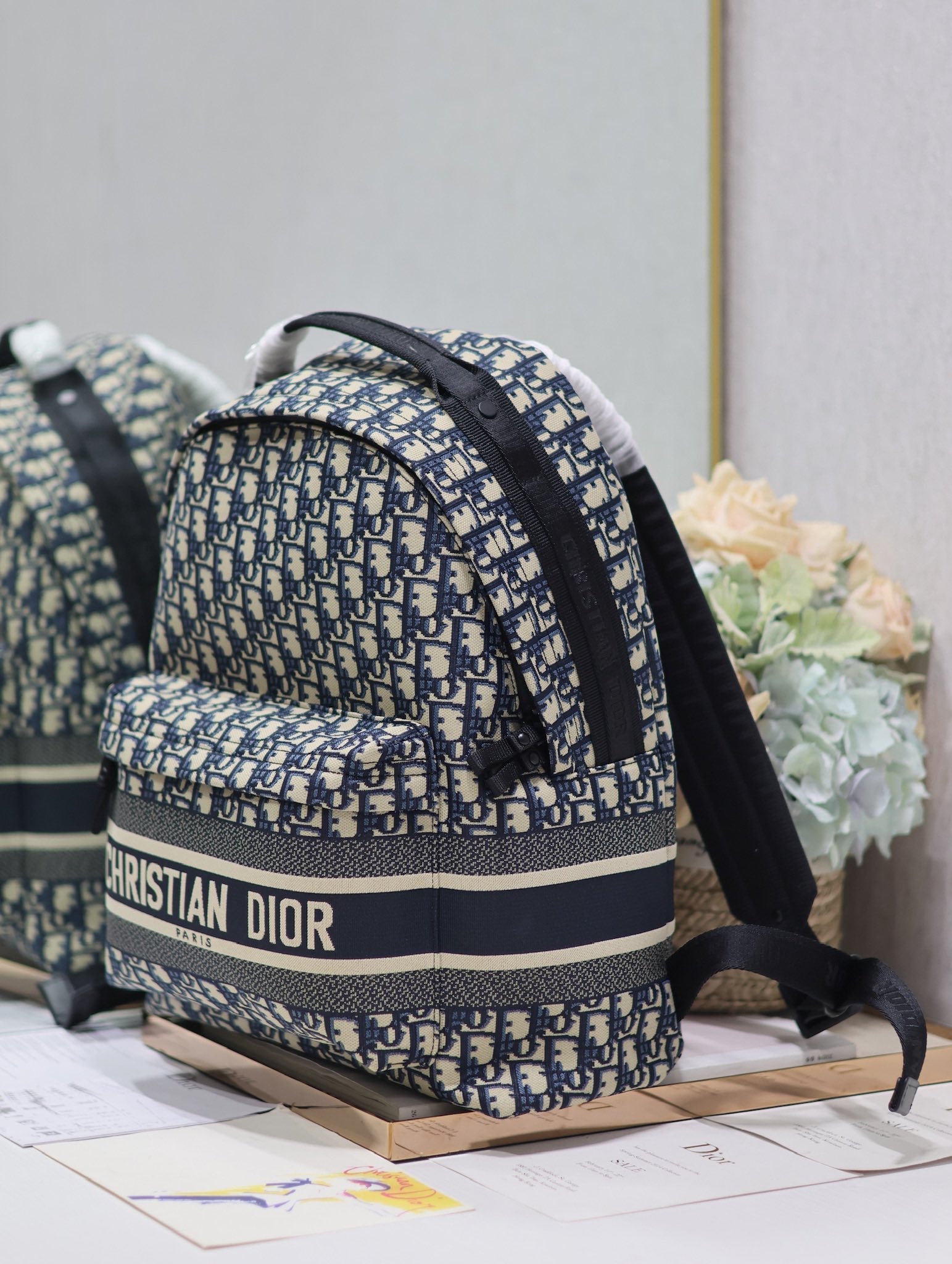DIOR 26S TRAVEK BACKPACK 35 IN BLUE OBLIQUE JACQUARD