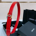 CC BELT 30 MM IN CHERRY RED CALFSKIN WITH COLORFUL RHINSTONES METAL LOGO