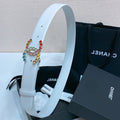 CC BELT 30 MM IN WHITE CALFSKIN WITH COLORFUL RHINSTONES METAL LOGO