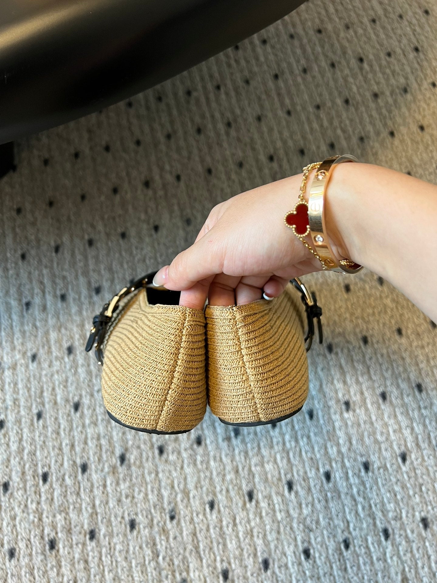 ALAIA MARY JANE SHOES IN BEIGE ZP CUSTOM STRAW AND DENIM