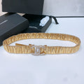 CC ELASTIC BELT 30MM IN GOLD CALFSKIN GOLD HARDWARE WITH RHINSTONES