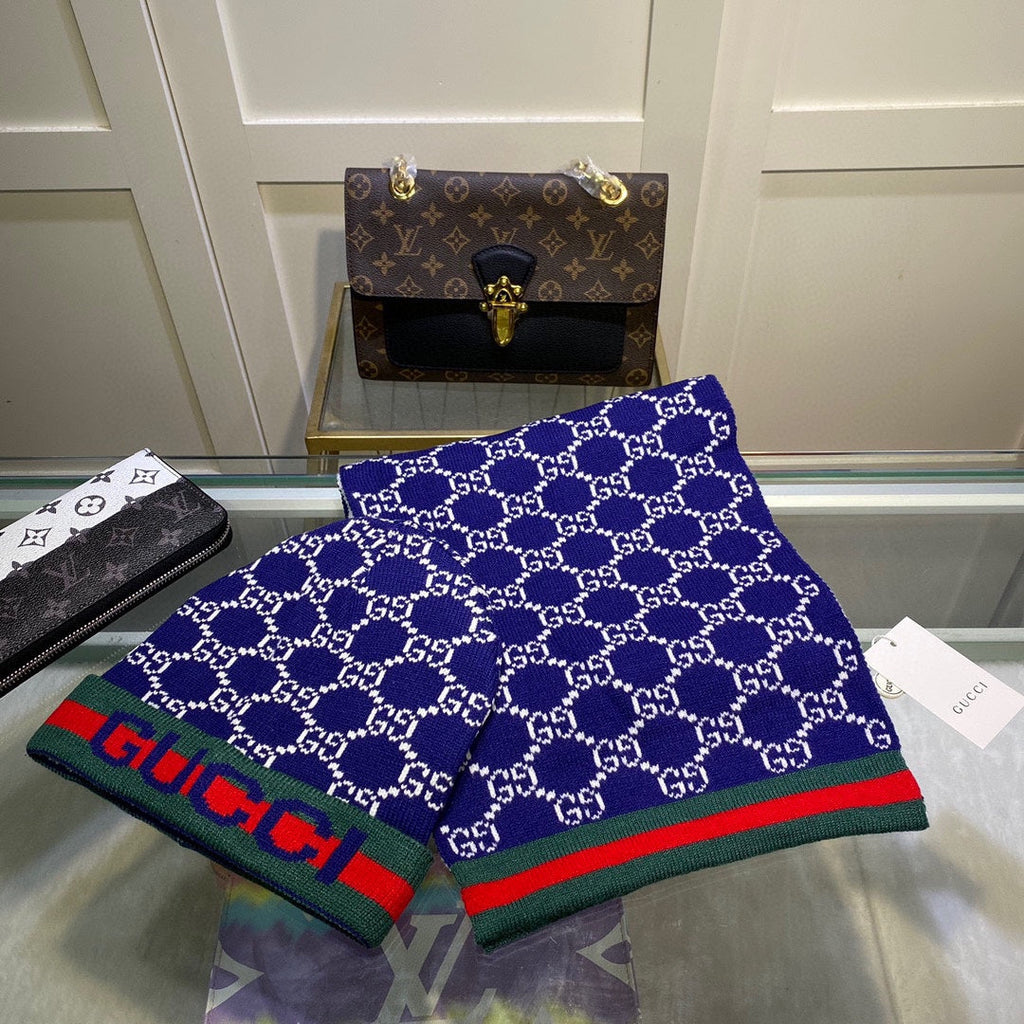 SET SCARF AND HAT IN NAVY BLUE MONOGRAM CASHMERE 349665