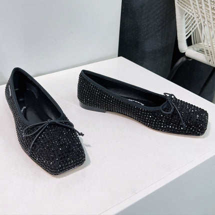 EMBELLISHED BILLIE FLATS IN BLACK CRYSTAL SATIN