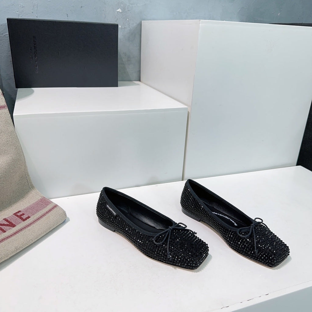EMBELLISHED BILLIE FLATS IN BLACK CRYSTAL SATIN