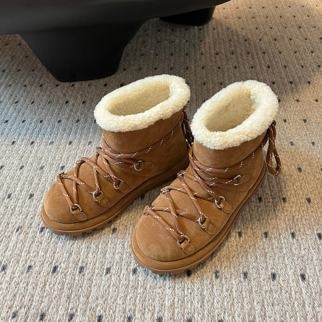 MIUMIU 26S LACE-UP ANKLE BOOTS IN CARAMEL BROWN SUEDE AND WOOL