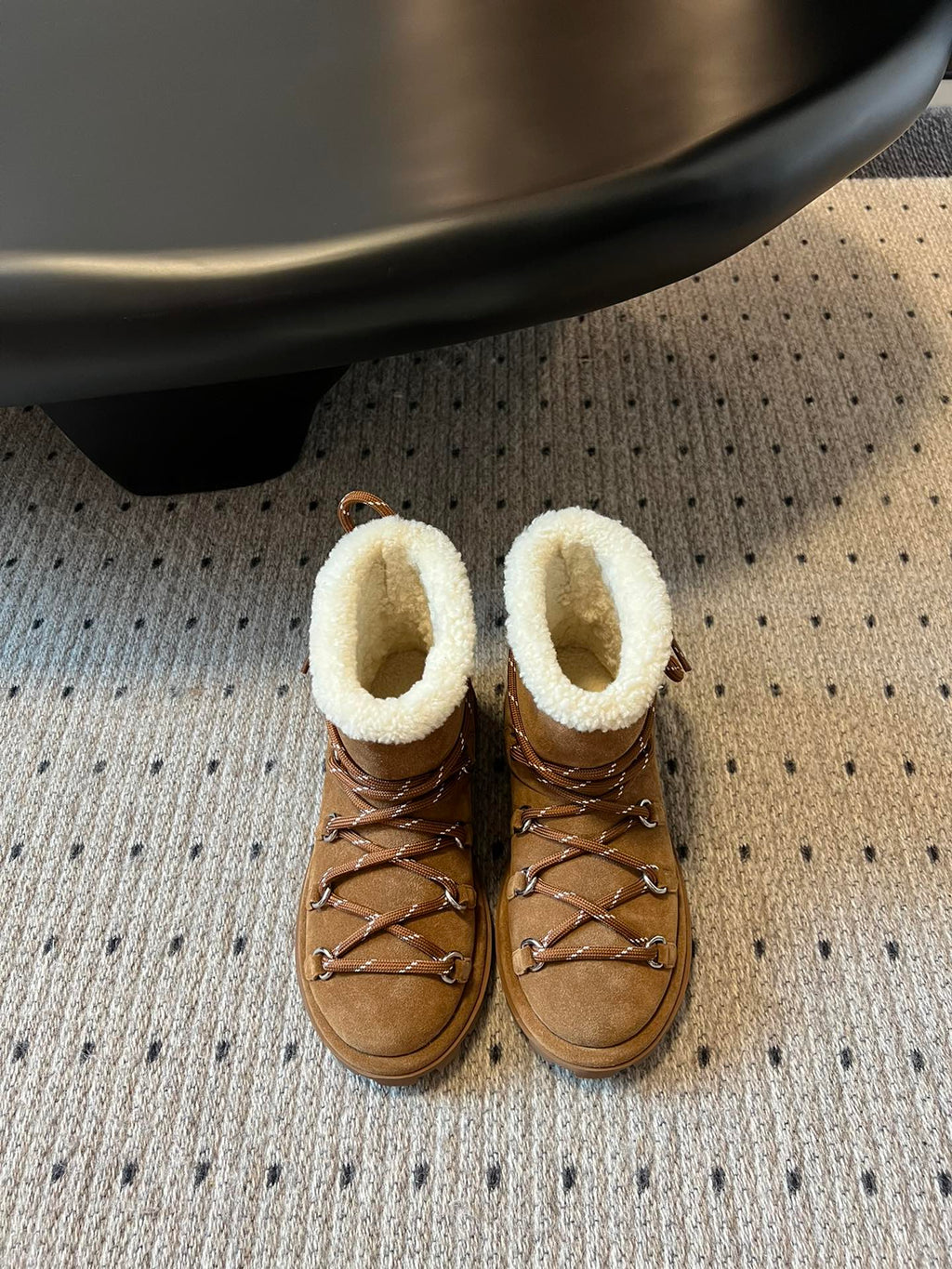 MIUMIU 26S LACE-UP ANKLE BOOTS IN CARAMEL BROWN SUEDE AND WOOL