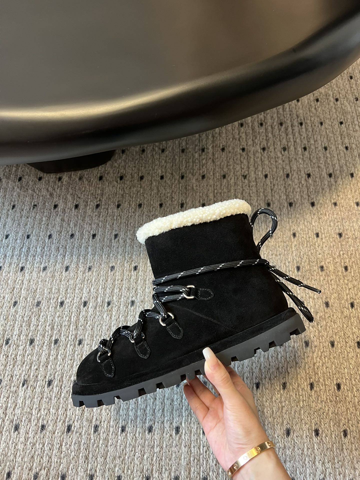 MIUMIU 26S LACE-UP ANKLE BOOTS IN BLACK SUEDE AND WOOL