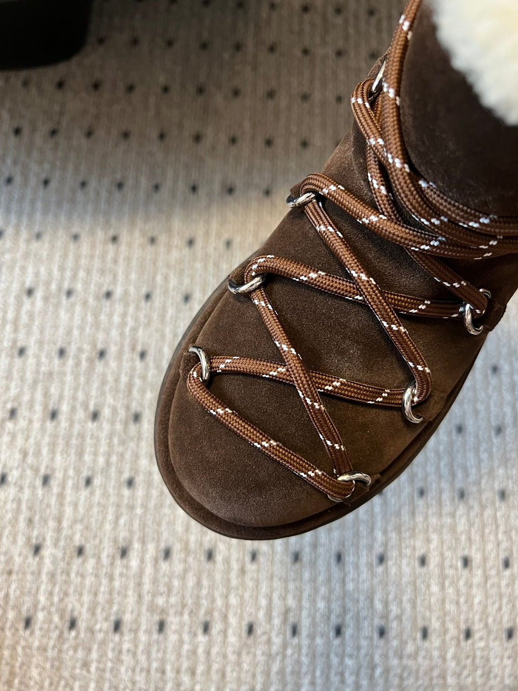 MIUMIU 26S LACE-UP ANKLE BOOTS IN DARK BROWN SUEDE AND WOOL