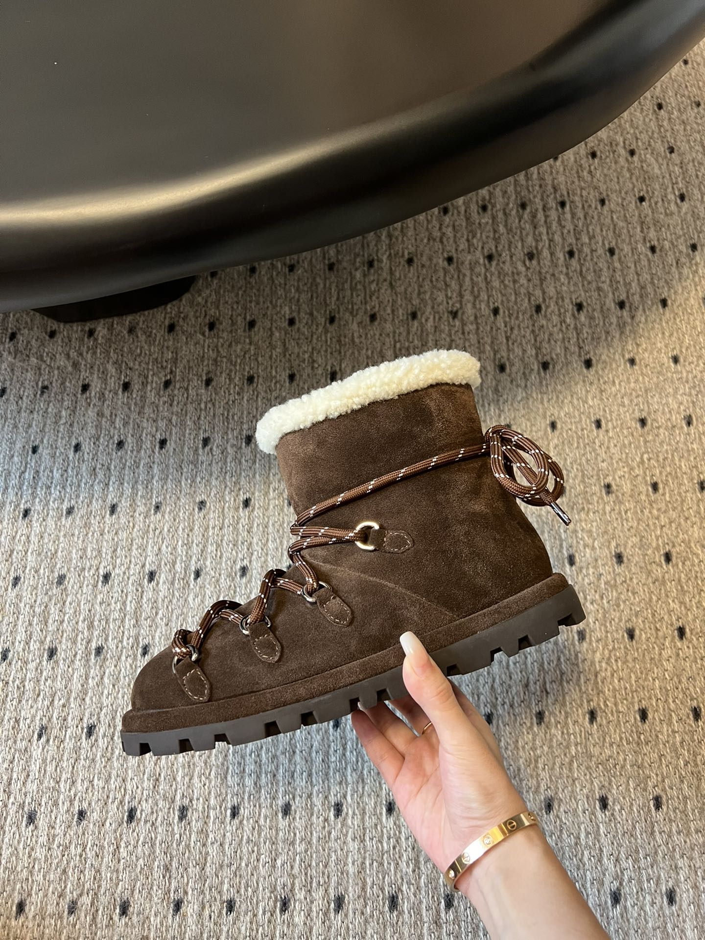 MIUMIU 26S LACE-UP ANKLE BOOTS IN DARK BROWN SUEDE AND WOOL