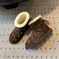 MIUMIU 26S LACE-UP ANKLE BOOTS IN DARK BROWN SUEDE AND WOOL