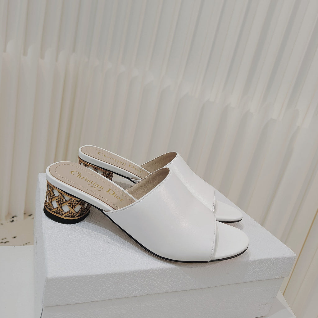 DIOR 26S WIDE-STRAP MULES 40 MM IN WHITE SMOOTH CALFSKIN