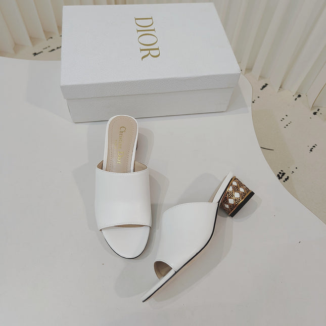 DIOR 26S WIDE-STRAP MULES 40 MM IN WHITE SMOOTH CALFSKIN
