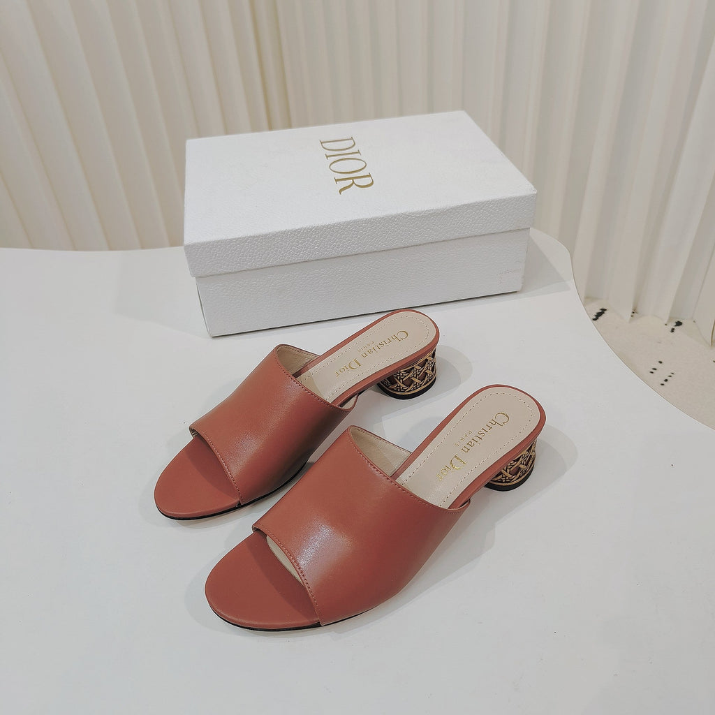 DIOR 26S WIDE-STRAP MULES 40 MM IN BURNT ORANGE SMOOTH CALFSKIN
