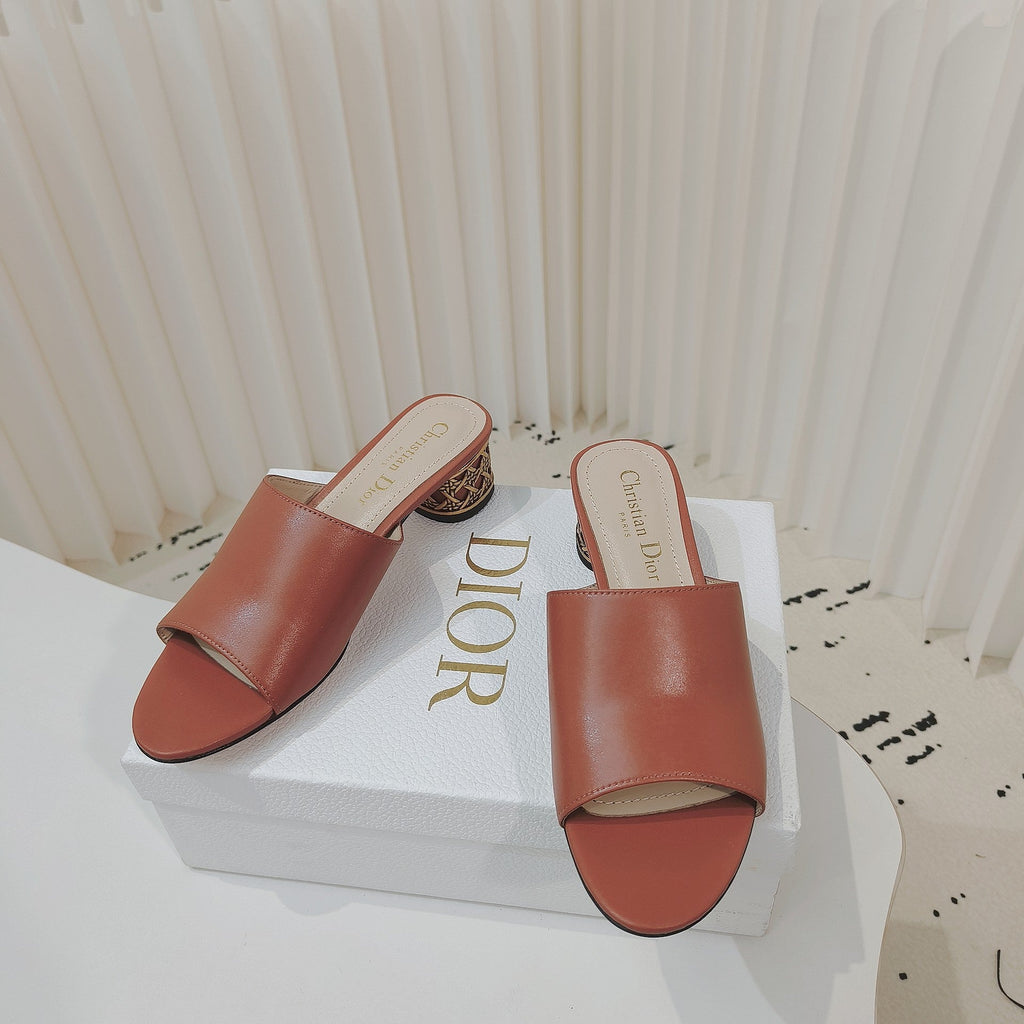 DIOR 26S WIDE-STRAP MULES 40 MM IN BURNT ORANGE SMOOTH CALFSKIN