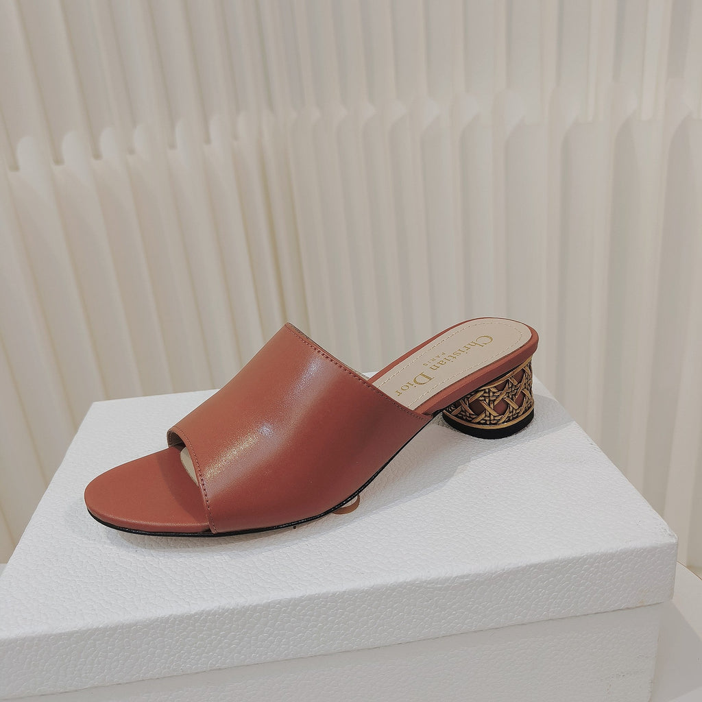 DIOR 26S WIDE-STRAP MULES 40 MM IN BURNT ORANGE SMOOTH CALFSKIN