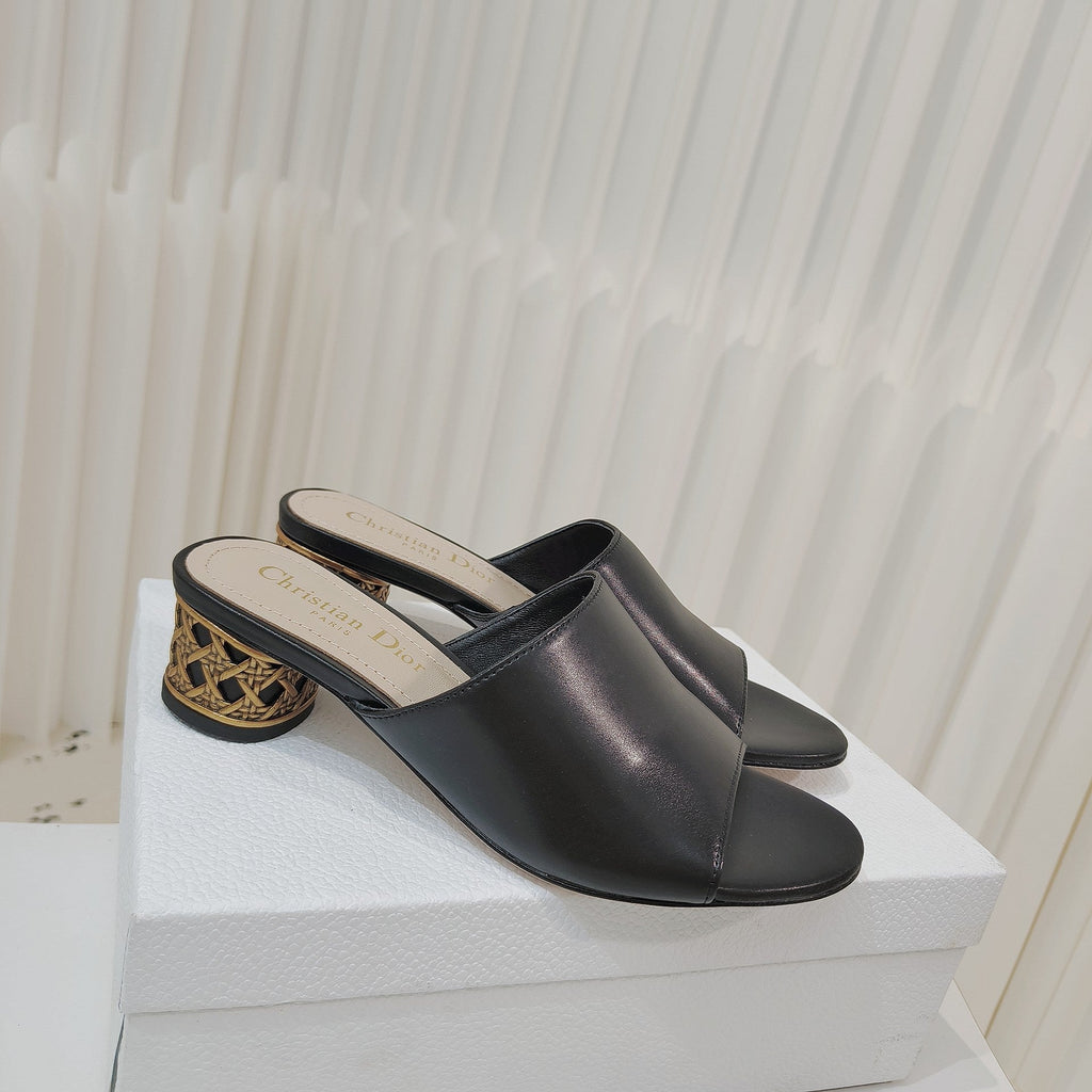 DIOR 26S WIDE-STRAP MULES 40 MM IN BLACK SMOOTH CALFSKIN