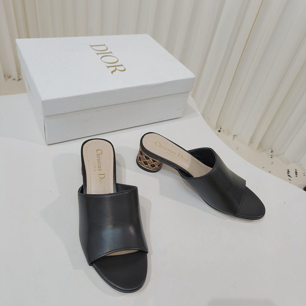 DIOR 26S WIDE-STRAP MULES 40 MM IN BLACK SMOOTH CALFSKIN