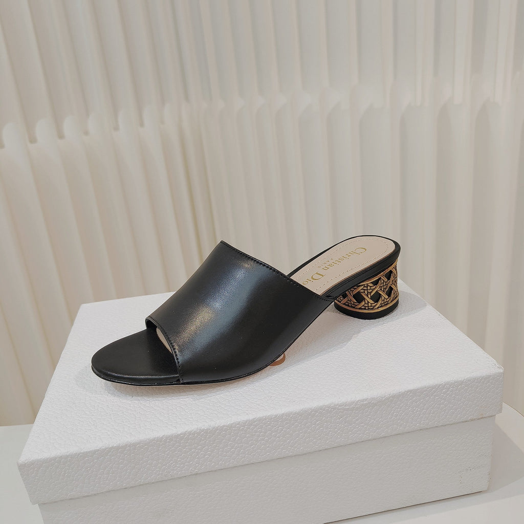 DIOR 26S WIDE-STRAP MULES 40 MM IN BLACK SMOOTH CALFSKIN