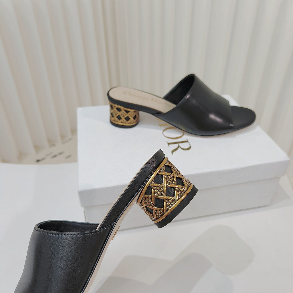 DIOR 26S WIDE-STRAP MULES 40 MM IN BLACK SMOOTH CALFSKIN