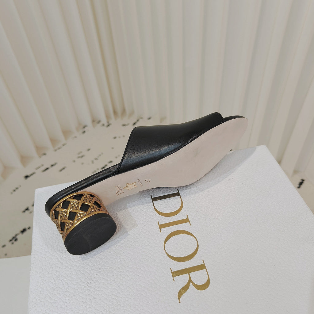 DIOR 26S WIDE-STRAP MULES 40 MM IN BLACK SMOOTH CALFSKIN